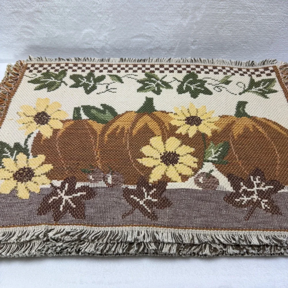 Woven Tapestry Thanksgiving Placemats Pumpkins Sunflowers Fall Harvest Set of 10
